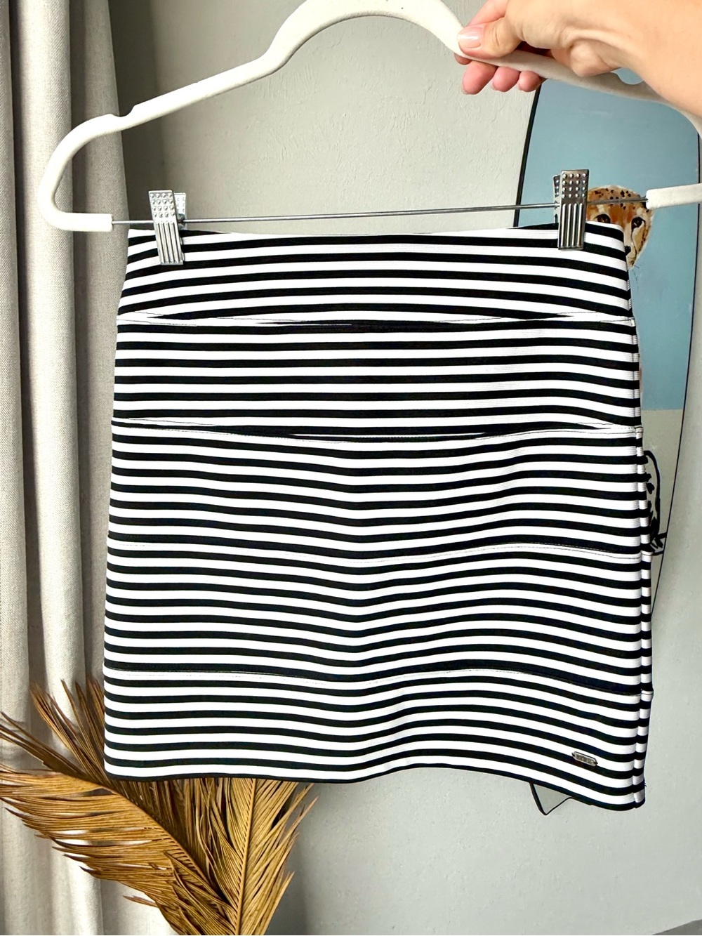 Vintage VS PINK Black White Striped Bandage Bodycon Mini Skirt XS Zip Back